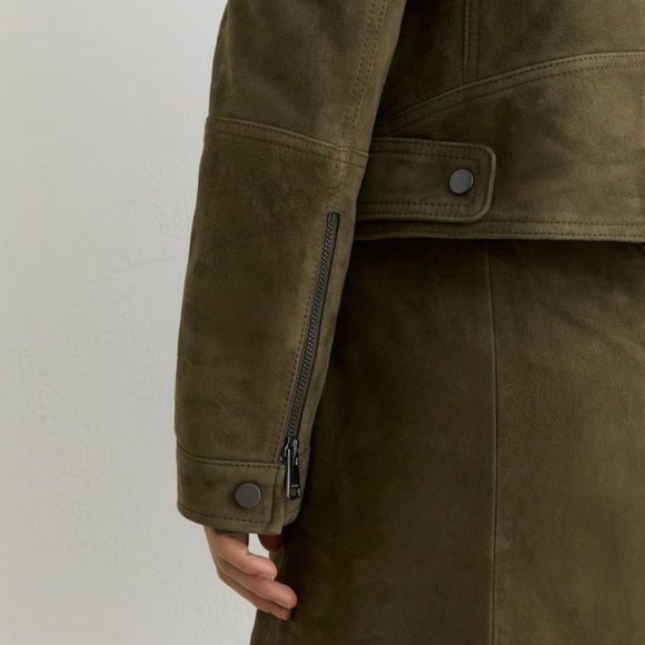 Tate
Suede Zip-Through Jacket in Khaki Green - Picture 6 of 7